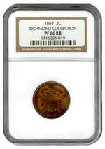 1867 TWO CENT NGC PF 66 RB RICHMOND COLLECTION.