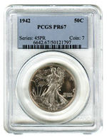 1942 WALKING LIBERTY HALF PCGS PR67.