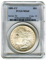 1881-CC MORGAN DOLLAR PCGS MS65PL.