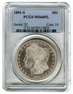 1881-S MORGAN DOLLAR PCGS MS66PL.