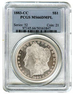 1883-CC MORGAN DOLLAR PCGS MS66DMPL.