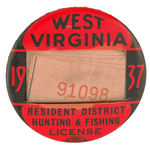 "WEST VIRGINIA 1937 RESIDENT DISTRICT HUNTING & FISHING LICENSE."
