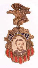 GRANT 1868 RARE BRASS SHELL CARDBOARD PORTRAIT BADGE.