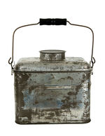 WORKING MAN'S TIN DINNER BUCKET VERY SIMILAR TO THE CLASSIC 1900 McKINLEY & TR JUGATE BUTTON DESIGN.