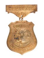 CLEVELAND AND MRS. CLEVELAND EMBOSSED JUGATE INAUGURATION BADGE.