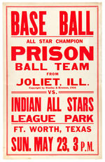 BASEBALL ALL-STAR PRISON TEAM VS. INDIAN ALL-STARS 1926 WINDOW CARD.