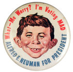 "I'M VOTING MAD" 1964 CAMPAIGN BUTTON.