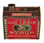 "TOWLE'S LOG CABIN SYRUP" 1914 FIGURAL TIN.