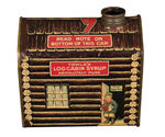 "TOWLE'S LOG CABIN SYRUP" 1914 FIGURAL TIN.