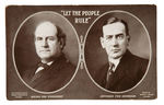 BRYAN 1908 "LET THE PEOPLE RULE" COATTAIL JUGATE POSTCARD.