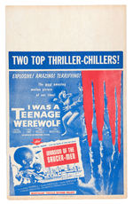 "I WAS A TEENAGE WEREWOLF/INVASION OF THE SAUCER-MEN" 1957 WINDOW CARD.