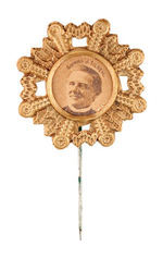 "SAMUEL J. TILDEN" CARDBOARD PHOTO IN ORNATE BRASS SHELL FRAME MINT STICKPIN.