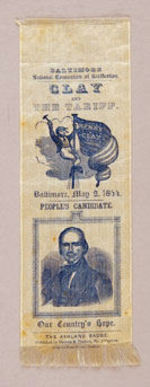 CLAY BALTIMORE CONVENTION "THE ASHLAND BADGE" 1844 SILK RIBBON.