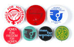 WOMENS ISSUES BUTTONS (7) WITH FEMINIST SYMBOL.