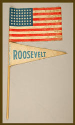 FDR FLAG AND NAME PENNANT ON STICK.