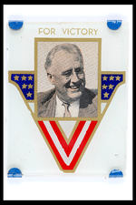 FDR "FOR VICTORY" GLASS PLAQUE WITH EASEL.