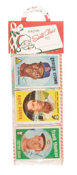 CHRISTMAS RACK WITH TWELVE TOPPS 1959 BASEBALL CARDS.