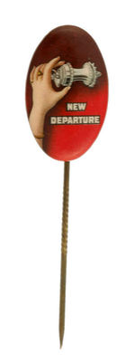 "NEW DEPARTURE" CELLULOID STICKPIN.