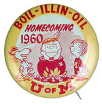 PEANUTS-AUTHORIZED "U OF M" 1960 HOMECOMING BUTTON.