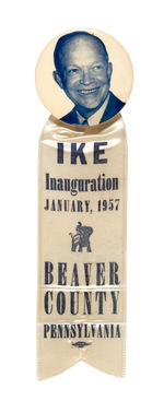 IKE 1957 BEAVER COUNTY INAUGURATION RIBBON BADGE.