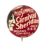 SHERIDAN CARNIVAL 1902 FIRST BUTTON KNOWN TO INCLUDE WORD "COW-BOYS."