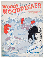 WALTER LANTZ SIGNED “WOODY WOODPECKER” SHEET MUSIC WITH SKETCH.