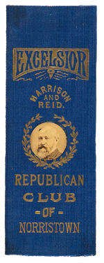 "HARRISON AND REID" RARE 1892 PENNSYLVANIA RIBBON WITH REAL PHOTO.