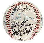 MLB HOF MEMBERS & PRESIDENT GEORGE H.W. BUSH SIGNED BASEBALL.