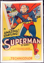 "SUPERMAN" FLEISCHER CARTOONS RARE POSTER ON LINEN.