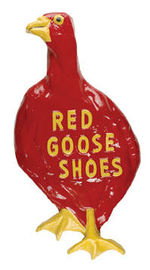 LARGE "RED GOOSE SHOES" FIGURAL WALL DISPLAY.