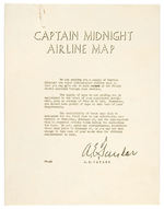 “CAPTAIN MIDNIGHT” PREMIUM MAP AND AIRLINE MAP COVER LETTER TO DEALERS.