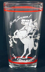 "HI-YO SILVER! THE LONE RANGER" TAPERED DRINKING GLASS BY ANCHOR HOCKING.