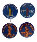 "WELCOME HOME 77TH DIV." BUTTON LOT.