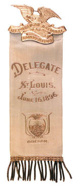 OREGON DELEGATE RIBBON TO 1896 GOP CONVENTION.