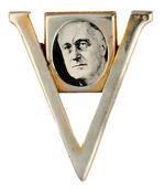 FDR LARGE "GOLD PLATED" REAL PHOTO VICTORY PIN C. 1944.