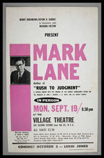 JFK FAMOUS AUTHOR MARK LANE GREENWICH VILLAGE APPEARANCE POSTER.