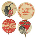 FOUR COMMUNIST PARTY USA BUTTONS INCLUDING 3 FOR A SINGLE DAY EVENT.