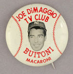 RARE 1950s JOE DI MAGGIO "TV CLUB" ADVERTISING BUTTON.