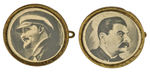 1930s PAIR OF BRASS PINS WITH CELLULOID COVERED PORTRAITS OF LENIN AND STALIN.