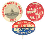 COMMUNIST PARTY USA 1930s HUNGER MARCH AND JOBS BUTTONS.