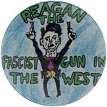 PAIR OF COWBOY THEMED ANTI-REAGAN BUTTONS.