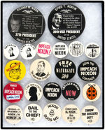 NIXON & AGNEW MATCHING RESIGNATION BUTTONS PLUS 20 ANTI-NIXON WATERGATE BUTTONS.