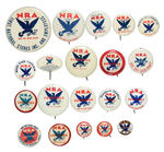 TWENTY "NRA" 1930s BLUE EAGLE BUTTONS.