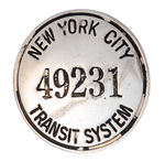 "NEW YORK CITY TRANSIT SYSTEM" NICKEL PLATED BADGE.