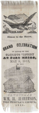 "HARRISON AND TYLER/GRAND CELEBRATION/THE PEOPLE'S CHOICE, 1841" UNLISTED RIBBON.