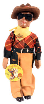 LONE RANGER DOLL W/TAG, HAT, GUNS, BADGE BY DOLLCRAFT NOVELTY.