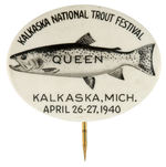 OUTSTANDING REAL PHOTO BUTTON FOR TROUT FESTIVAL FROM HAKE COLLECTION AND CPB.