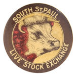 “SOUTH ST. PAUL LIVE STOCK EXCHANGE” GRAPHIC AND EARLY BUTTON FROM HAKE COLLECTION AND CPB.