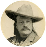 "PAWNEE BILL" RARE BUTTON AND 1912 POSTCARD.