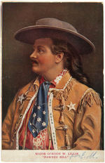 "PAWNEE BILL" RARE BUTTON AND 1912 POSTCARD.